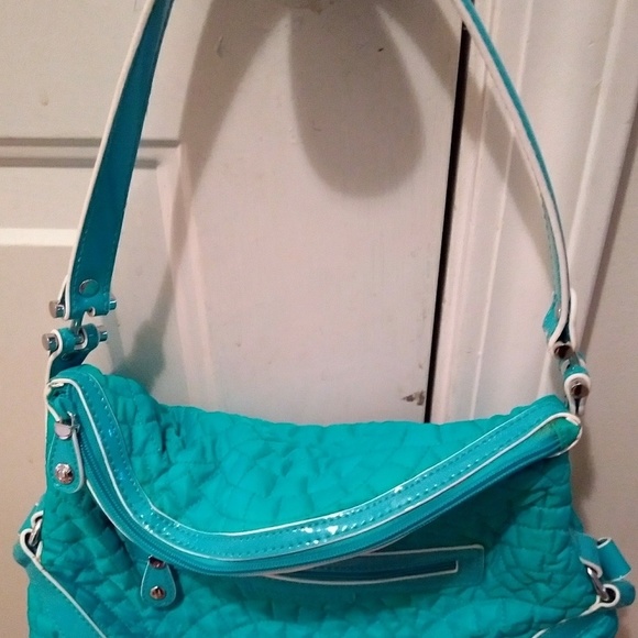 Vera Bradley C’est La Vie Turquoise Quilted Fabric Fold over Hobo Shoulder Bag - Picture 3 of 3